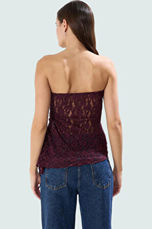 Yazlık Şık Dantel Bluz Straplez Fitted Polyester Kumaş Rahat Ve Trend Tasarım