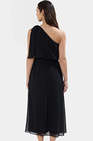 Tek Omuzlu Şifon Maxi Elbise  Polyester Skater Şık Görünüm Kaliteli İşçilik