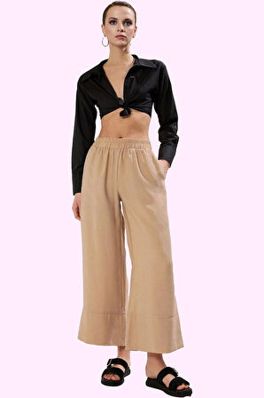 Kadın Yüksek Bel Wide Leg Dokuma Pantolon Casual Günlük Stil Hafta Sonu Yaz Aylarının Vazgeçilmezi