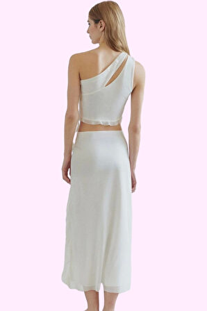 Kadın Yüksek Bel Midi Örme Tül Etek Kalem Kalıp Fırfır Detaylı Yazlık Şık Giyim Günlük Kullanım