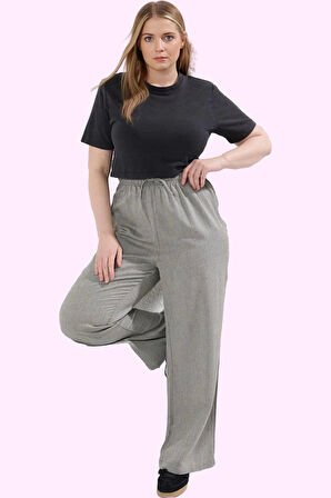 Kadın Relaxed Siluet Geniş Paça Yazlık Pantolon Rahat Kalıp Keten Görünümlü Günlük Kullanım