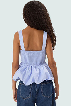 Fitted Bluz Kolsuz Kare Yaka Dacron Dokuma Yazlık Zarifane Tasarım Kaliteli İşçilik