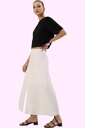 Kadın A line Maxi Etek Pamuk Dokuma Keten Görünümlü Yazlık Günlük Kullanım Kaliteli Malzeme
