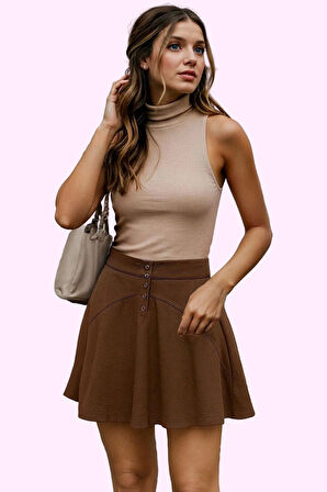 Kadın Keten Görünümlü Dokuma Mini Etek Günlük Ve Rahat Kombinler İçin Yaz Aylarının Vazgeçilmezi