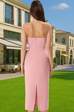 Feminen Vücut Şekillendirici Fiyonklu Straplez Abiye Elbise Şık Görünüm Konforlu Kesim