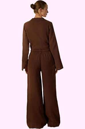 Kadın Keten Geniş Paça Yazlık Pantolon Rahat Kesim Günlük Stil Hafta Sonu Kaliteli Malzeme