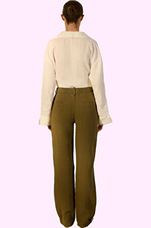 Kadın Keten Dokuma Pantolon Yüksek Bel Geniş Paça Rahat Günlük Stil Yaz Aylarının Vazgeçilmezi