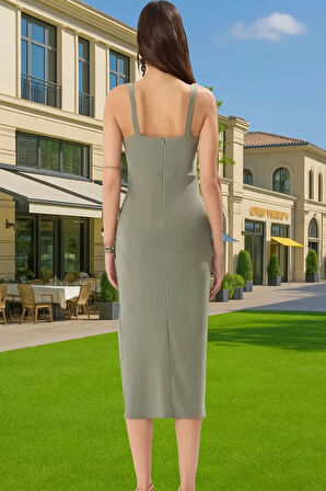 Şık Kadın Midi Elbise Anvelop Siluetli Polyester Kumaş Yazlık Abiye Rahat Ve Şık Modern Stil