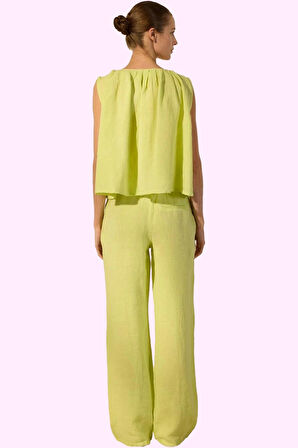 Kadın Keten Dokuma Pantolon Yüksek Bel Geniş Paça Yazlık Rahatlık Yaz Aylarının Vazgeçilmezi