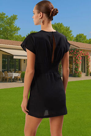 Yazlık Kadın Mini Flamlı Pamuk Elbise V Yaka Bağcık Detaylı Zarifane Tasarım Mükemmel Uyum