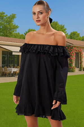 Şık Kadın Flamlı Pamuk Mini Elbise Yazlık Plaj Kombinleri İçin Premium Kalite Seçkin Malzeme