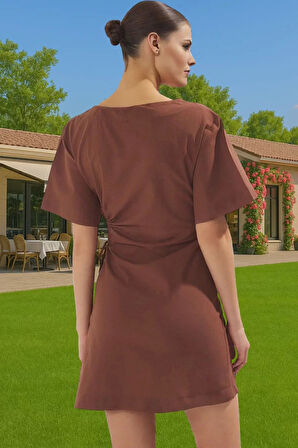 Şık Kadın Mini Pamuk Elbise Cut Out Detaylı Yazlık Kaliteli İşçilik Profesyonel Görünüm Şık Görünüm