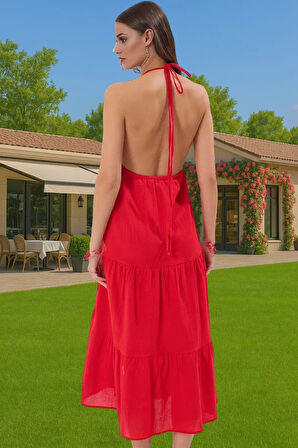 Şık Kadın Yazlık Maxi Elbise Pamuklu Crinkle Dokuma A Line Uzun Ömürlü Günlük Kullanım İçin