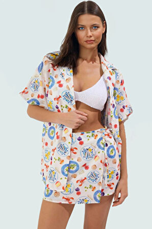 Dokuma Pamuklu Plaj Gömlek Etek Takımı Rahat ve Şık Yazlık Profesyonel Görünüm Konforlu Kesim