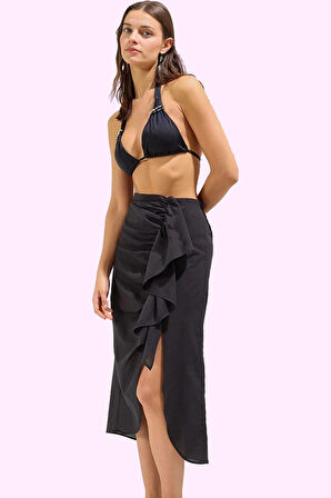 Kadın Pamuk Plaj Eteği Midi Boy Dokuma Kumaş Volanlı Yazlık Günlük Kullanım Modern Tasarım