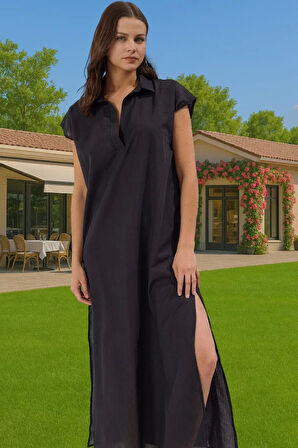 Kadın Pamuk Vual Şık Midi Elbise Rahat Yazlık Plaj Kombin Rahat Kullanım Modern Stil Seçkin Malzeme