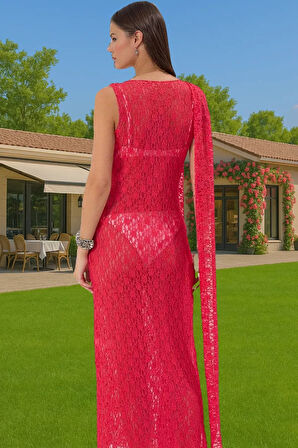 Şık Dantelli Maxi Plaj Elbisesi Örme Kumaş Rahat Yazlık Tasarım Rahat Ve Şık Özenle Seçilmiş