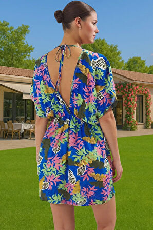 Shally Dokuma Viskoz Mini Elbise Çiçek Desenli Yazlık Plaj Günlük Kullanım İçin Modern Stil