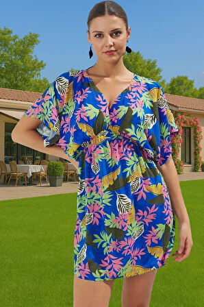 Shally Dokuma Viskoz Mini Elbise Çiçek Desenli Yazlık Plaj Günlük Kullanım İçin Modern Stil