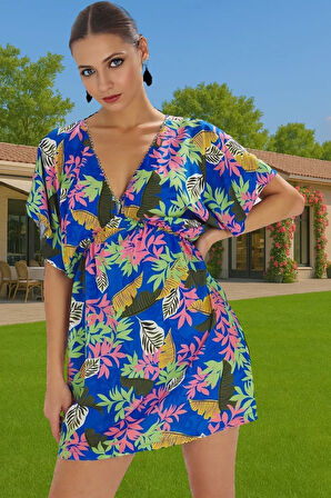 Shally Dokuma Viskoz Mini Elbise Çiçek Desenli Yazlık Plaj Günlük Kullanım İçin Modern Stil