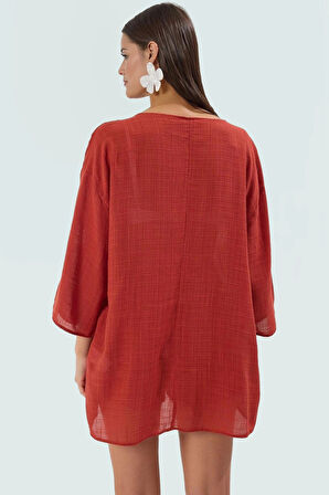 Rahat Plaj Takımı Dokuma Viskoz Pamuk Bluz Şort V Yaka Truvakar Kol Profesyonel Görünüm