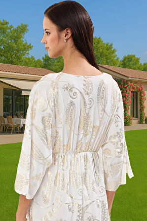 Yazlık Plaj Elbisesi Mini Şal Desenli V Yaka Dokuma Crinkle Zarifane Tasarım Dayanıklı Malzeme