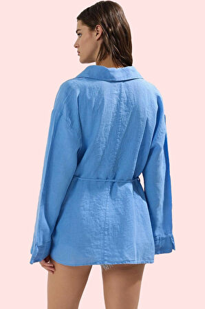 Kadın Keten Plaj Gömleği Düz Desen Uzun Kollu Rahat Kalıp Yazlık Yaz Aylarının Vazgeçilmezi