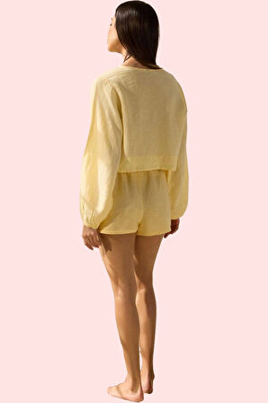 Kadın Keten Crop Gömlek Basic Siluet Fitted Kalıp Rahat Yaz Kombinleri Stilin Buluştuğu Yer