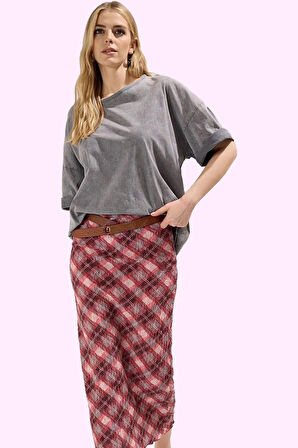 Kadın Yazlık Maxi Etek Çok Ekose Yüksek Bel Kalem Astarlı Polyester Yaz Aylarının Vazgeçilmezi