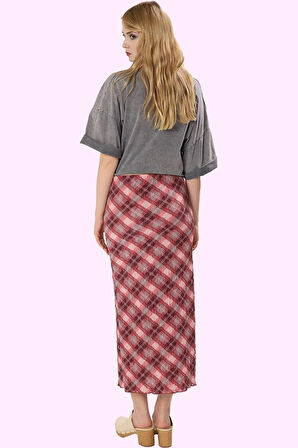 Kadın Yazlık Maxi Etek Çok Ekose Yüksek Bel Kalem Astarlı Polyester Yaz Aylarının Vazgeçilmezi