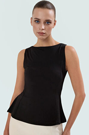 Yazlık Micro Örme Bluz Fitted Kalıp Bisiklet Yaka Peplum Detay Modern Stil Rahat Ve Şık