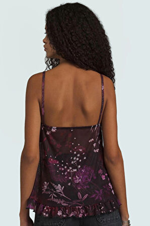 Yazlık Çiçekli Tül Bluz İnce Askılı Fitted Kalıp Regular Boy Mükemmel Uyum