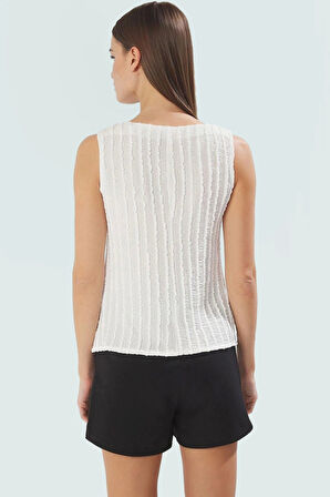 Regular Bluz Gofre Örme Kumaş Kayık Yaka Günlük Kullanım Kaliteli İşçilik