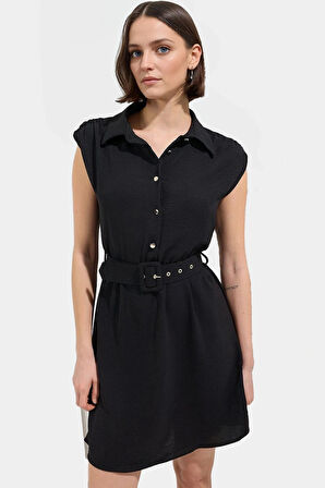 A Kesim Kısa Elbise Kemerli Polyester Dokuma Rahat Günlük Modern Stil Mükemmel Uyum