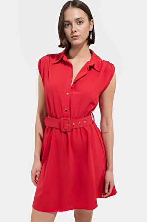 A Kesim Kısa Elbise Kemerli Polyester Dokuma Rahat Günlük Modern Stil Mükemmel Uyum