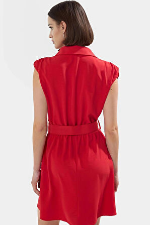 A Kesim Kısa Elbise Kemerli Polyester Dokuma Rahat Günlük Modern Stil Mükemmel Uyum
