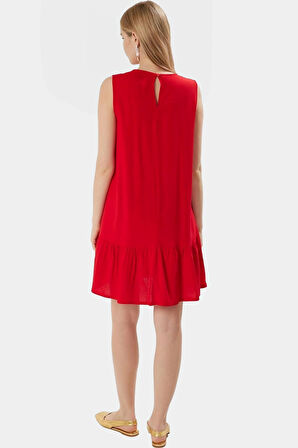 Şık Viskoz Mini Elbise Bisiklet Yaka Geniş Kesim Yazlık Özel Tasarım Konforlu