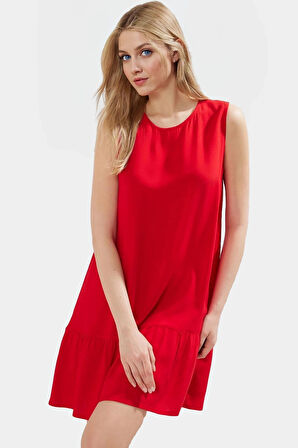 Şık Viskoz Mini Elbise Bisiklet Yaka Geniş Kesim Yazlık Özel Tasarım Konforlu