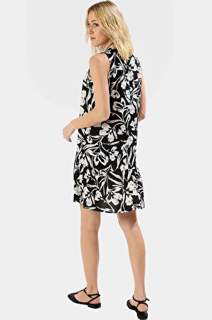 Şık Viskoz Mini Elbise Bisiklet Yaka Geniş Kesim Yazlık Özel Tasarım Konforlu