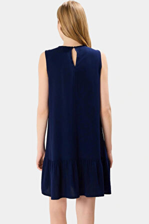 Şık Viskoz Mini Elbise Bisiklet Yaka Geniş Kesim Yazlık Özel Tasarım Konforlu