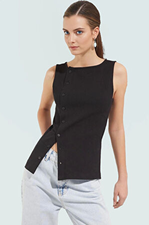 Rahat ve Şık Kolsuz Örme Bluz Pamuklu Kaşkorse Kumaş Konforlu Kesim Uzun Ömürlü