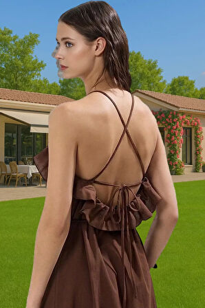 A line Maxi Pamuk Plaj Elbisesi Kare Yaka Volanlı Detaylı Yazlık Trend Tasarım Premium Kalite