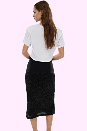 Kadın Şık Gece Etek Payet Detaylı Dokuma Midi Boy Normal Bel Finike Yaz Aylarının Vazgeçilmezi