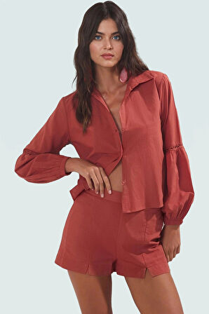 Şık Kadın Plaj Takımı Pamuk Gömlek Şort Yazlık ve Rahat Konforlu Kesim Yüksek Kalite