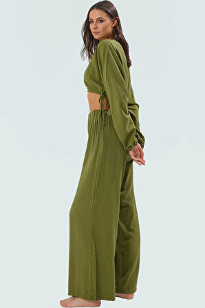 Yazlık Pamuklu Bluz Pantolon Takım Rahat ve Şık Plaj Stili Uzun Ömürlü Konforlu Kesim