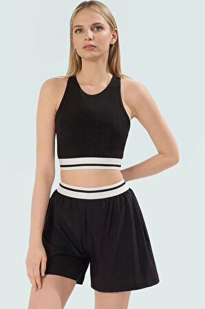 Nefes Alan Örme Kumaşlı Yüksek Bel Kadın Spor Şort Takım Profesyonel Görünüm Modern Stil