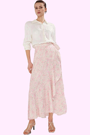 Kadın Çiçekli Desenli Krep Kumaş A line Etek Günlük Kombinler İçin İdeal Dayanıklı Malzeme