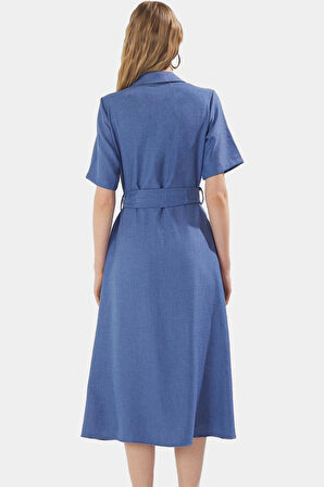 Polyester Aerobin Dokuma Midi Gömlek Elbise Rahat Kalıp Renk Kullanım