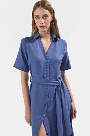 Polyester Aerobin Dokuma Midi Gömlek Elbise Rahat Kalıp Renk Kullanım