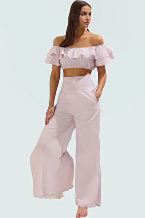 Rahat Kesim Çizgili Pamuklu Bluz Pantolon Takımı Yazın Şıklığı Konforlu Kullanım